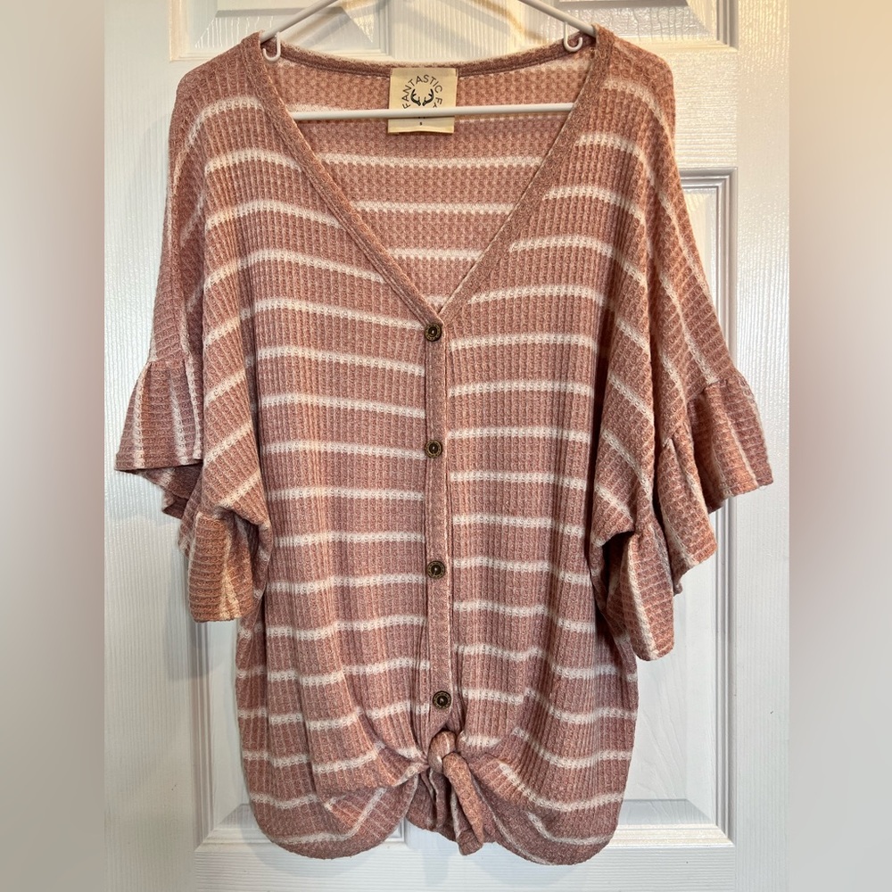 Fantastic Fawn Pink Striped Waffle knit